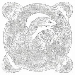 Design a coloring page featuring a mandala composed of intricately patterned dinosaur eggs