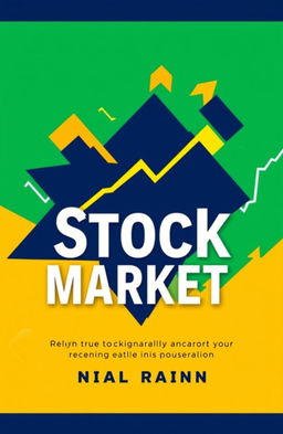 A dynamic book cover design featuring the stock market, showcasing bold colors like deep blues, vibrant greens, and energetic yellows
