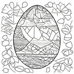 Create a coloring page featuring a detailed Easter egg decorated with a variety of geometric shapes and patterns