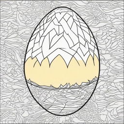 Create a coloring page featuring a detailed Easter egg decorated with a variety of geometric shapes and patterns