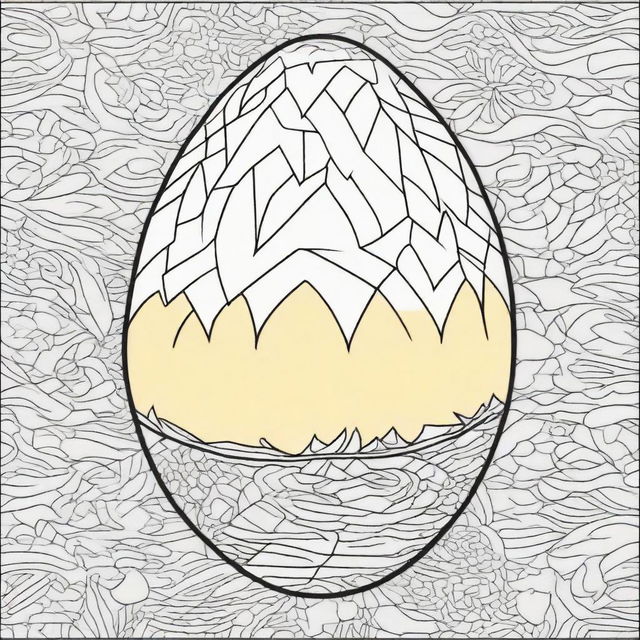 Create a coloring page featuring a detailed Easter egg decorated with a variety of geometric shapes and patterns