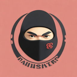 A 3D realistic logo of 'Ninja Master', intricately designed and emblazoned on the neck of a teenage boy