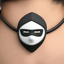 A 3D realistic logo of 'Ninja Master', intricately designed and emblazoned on the neck of a teenage boy