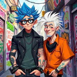 A digital art piece featuring Wolfgang Schaeffer, a character inspired by a blend of punk rock and artistic themes