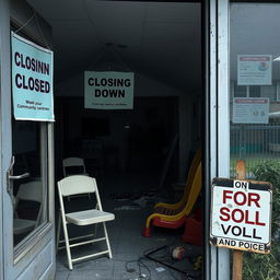 A community centre closing down, with empty rooms filled with dust and memories