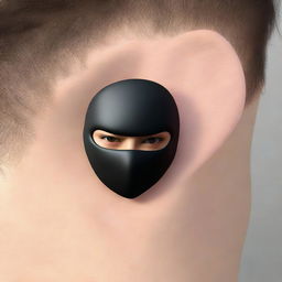 A 3D realistic logo of 'Ninja Master', intricately designed and emblazoned on the neck of a teenage boy