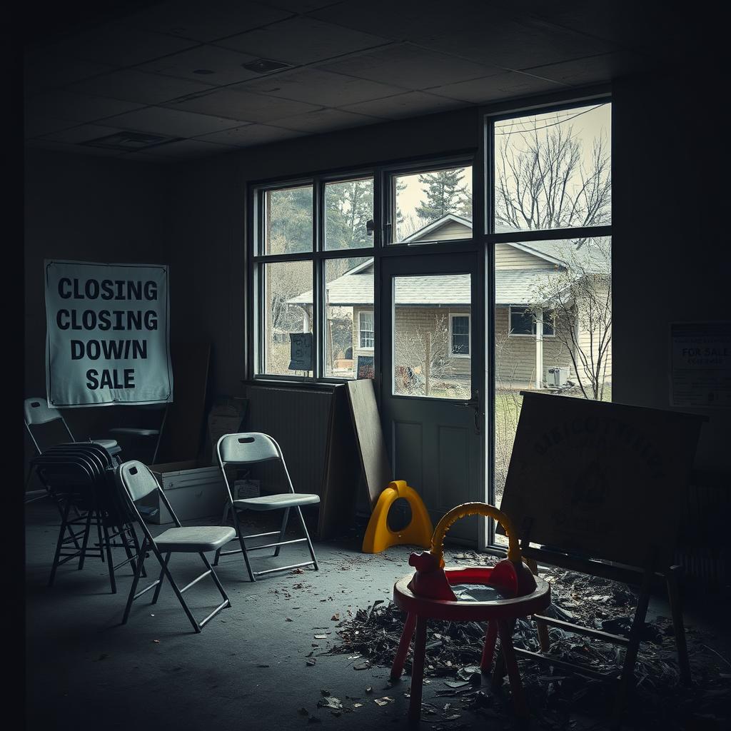 A community centre closing down, with empty rooms filled with dust and memories