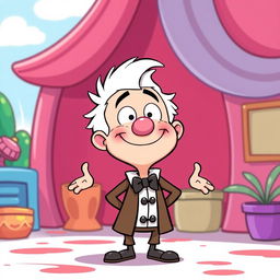 A playful and humorous illustration of Lincoln Loud, a character known for his energetic personality and distinctive white hair, depicted in a light-hearted, cartoonish style