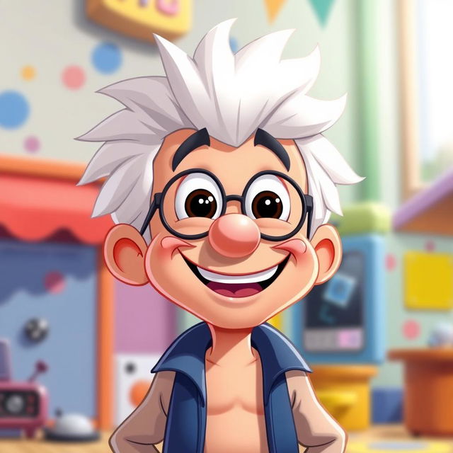 A playful and humorous illustration of Lincoln Loud, a character known for his energetic personality and distinctive white hair, depicted in a light-hearted, cartoonish style