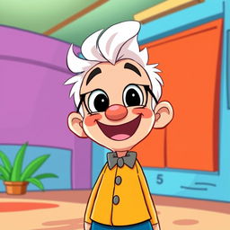 A playful and humorous illustration of Lincoln Loud, a character known for his energetic personality and distinctive white hair, depicted in a light-hearted, cartoonish style