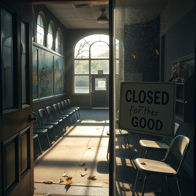 A community center that is closing down, with a sign on the door reading 'Closed for Good'