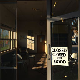 A community center that is closing down, with a sign on the door reading 'Closed for Good'