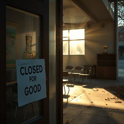 A community center that is closing down, with a sign on the door reading 'Closed for Good'