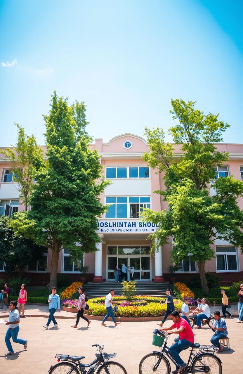 A beautiful view of Nischintapur Road High School, showcasing its architectural design with a blend of classic and modern elements