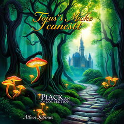 A vibrant and eye-catching book cover design featuring a mystical forest with glowing mushrooms and ancient trees