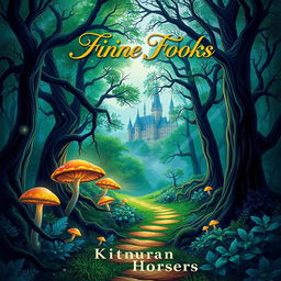 A vibrant and eye-catching book cover design featuring a mystical forest with glowing mushrooms and ancient trees