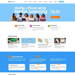 A sleek and modern design for a media learning base website homepage, featuring a clean layout with intuitive navigation