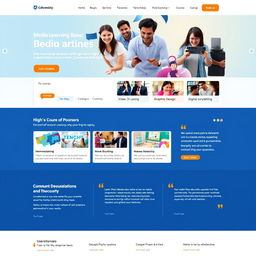 A sleek and modern design for a media learning base website homepage, featuring a clean layout with intuitive navigation