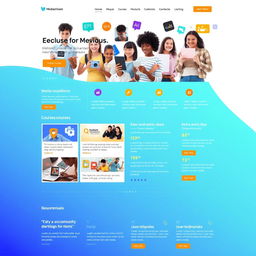 A sleek and modern design for a media learning base website homepage, featuring a clean layout with intuitive navigation