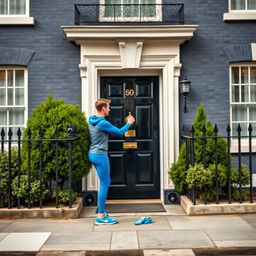 A scene depicting 10 Downing Street, the iconic London residence of the British Prime Minister