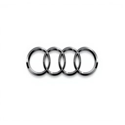 A sleek and modern representation of the Audi logo, featuring the four interlocking rings, displayed prominently in the center of a clean white background