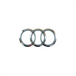A sleek and modern representation of the Audi logo, featuring the four interlocking rings, displayed prominently in the center of a clean white background