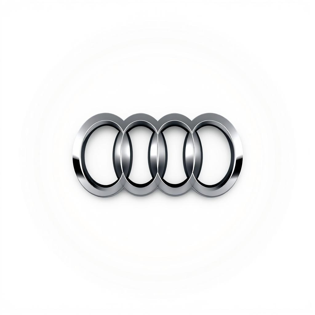 A sleek and modern representation of the Audi logo, featuring the four interlocking rings, displayed prominently in the center of a clean white background