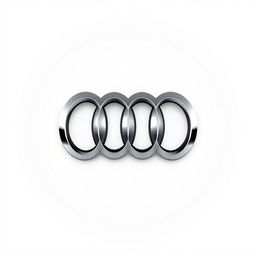 A sleek and modern representation of the Audi logo, featuring the four interlocking rings, displayed prominently in the center of a clean white background