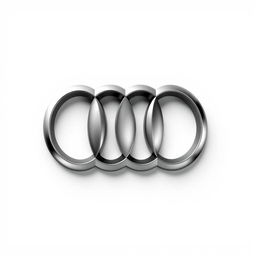 A sleek and modern representation of the Audi logo, featuring the four interlocking rings, displayed prominently in the center of a clean white background