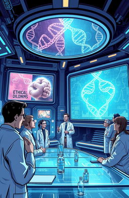 A thought-provoking scene illustrating the thrilling exploration of science, ethics, and the consequences of controlling human nature inspired by 'The Medulla Paradox'