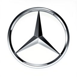 A polished and elegant depiction of the Mercedes-Benz logo, showcasing the iconic three-pointed star enclosed in a circle, prominently featured against a bright white background