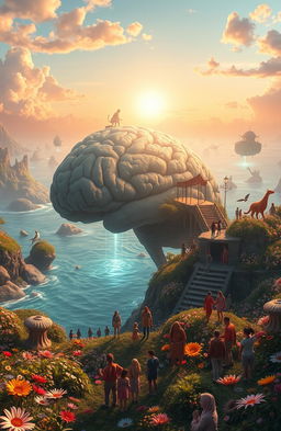 A surreal landscape depicting the Medulla Paradox, where thoughts and emotions coexist in a realm free of negativity