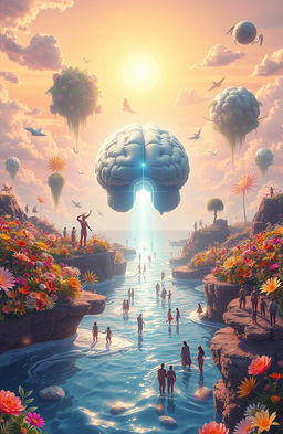 A surreal landscape depicting the Medulla Paradox, where thoughts and emotions coexist in a realm free of negativity