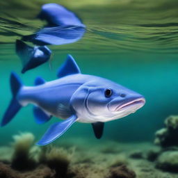 A real-life photoshoot of a vibrant blue catfish in its natural underwater habitat.