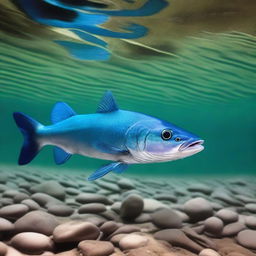 A real-life photoshoot of a vibrant blue catfish in its natural underwater habitat.