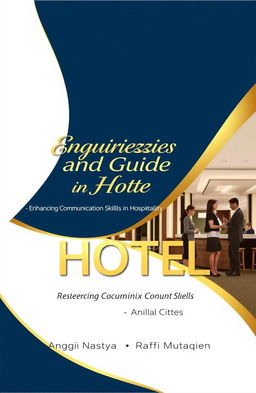 A professional book cover design for 'Enquiries and Guide in Hotel: Enhancing Communication Skills in Hospitality' by authors Anggia Nastya and Raffi Muttaqien