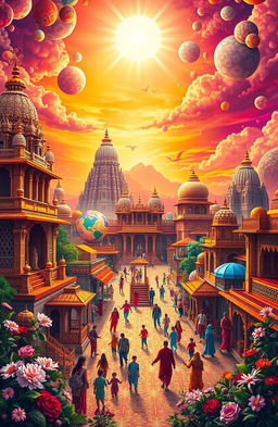A vibrant depiction of the Medulla Paradox set against an Indian backdrop, showcasing a surreal landscape filled with intricate patterns and vivid colors