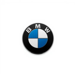 A flat and clean representation of the BMW logo, featuring the iconic circular emblem divided into blue and white quadrants, positioned centrally on a completely white background