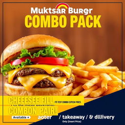 A vibrant poster for "Muktsar Burger" featuring a mouth-watering cheese-filled burger with melted cheese oozing out, fresh lettuce, ripe tomatoes, and a soft toasted bun