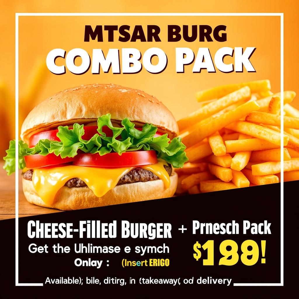 A vibrant poster for "Muktsar Burger" featuring a mouth-watering cheese-filled burger with melted cheese oozing out, fresh lettuce, ripe tomatoes, and a soft toasted bun