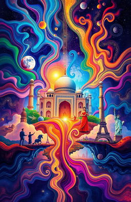 A stunning depiction of the Medulla Paradox represented as an abstract concept intertwining the essence of India and the world