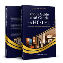 A sophisticated book cover design for 'Enquiries and Guide in Hotel: Enhancing Communication Skills in Hospitality' authored by Anggia Nastya and Raffi Muttaqien