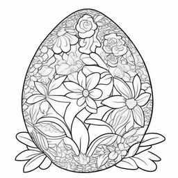 Design a coloring page featuring a large, intricately detailed Easter egg