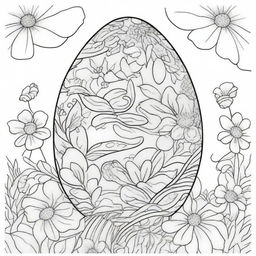 Design a coloring page featuring a large, intricately detailed Easter egg