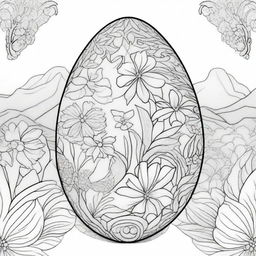 Design a coloring page featuring a large, intricately detailed Easter egg