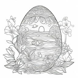 Design a coloring page featuring a large, intricately detailed Easter egg