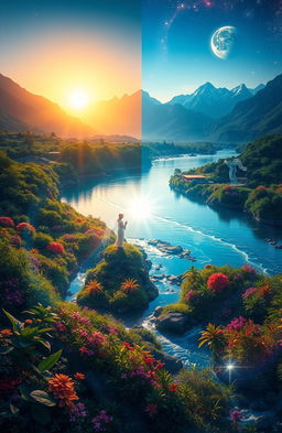 A serene and harmonious world depicting the Medulla Paradox, where reality oscillates between contrasting yet complementary forces