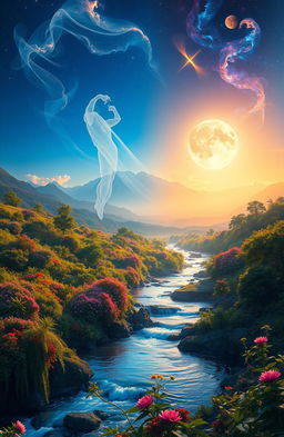 A serene and harmonious world depicting the Medulla Paradox, where reality oscillates between contrasting yet complementary forces