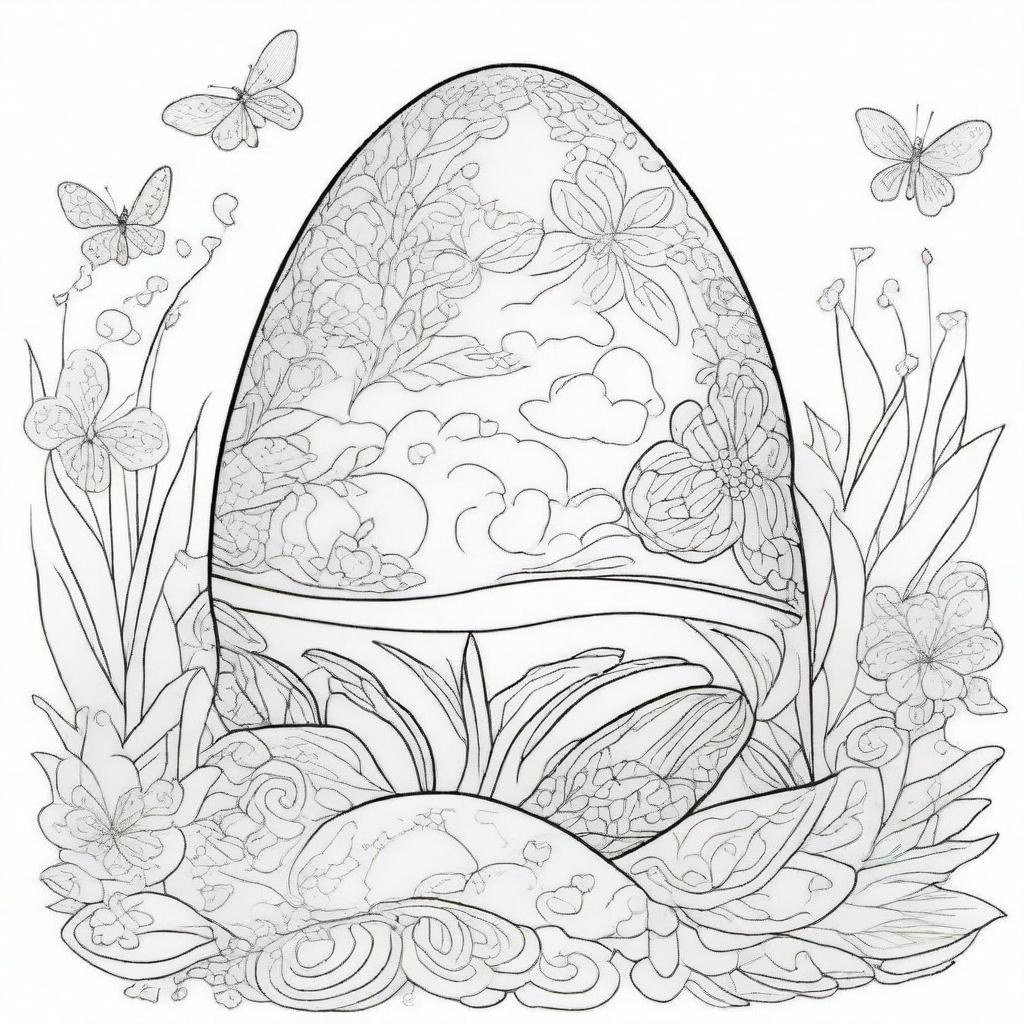 Create a beguiling coloring page featuring a large Easter egg