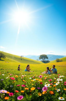 A serene and peaceful landscape depicting the Medulla Paradox, with a radiant sun shining brightly in a clear blue sky